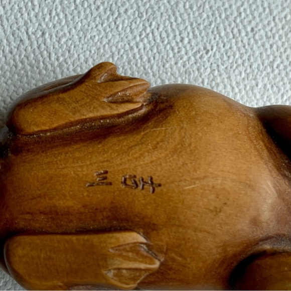 Antique Vintage Japanese Carved Wood Netsuke Frog Beaded Bracelet Finger Ring - Picture 11 of 14